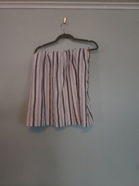 Striped Midi Skirt with Side Buttons - White and Blue